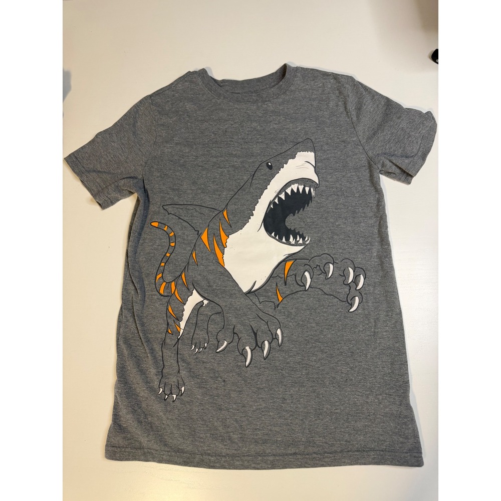 Cat & Jack Boys Tiger Shark Graphic Tee Heather Gray XL 16 Short Sleeve T-Shirt